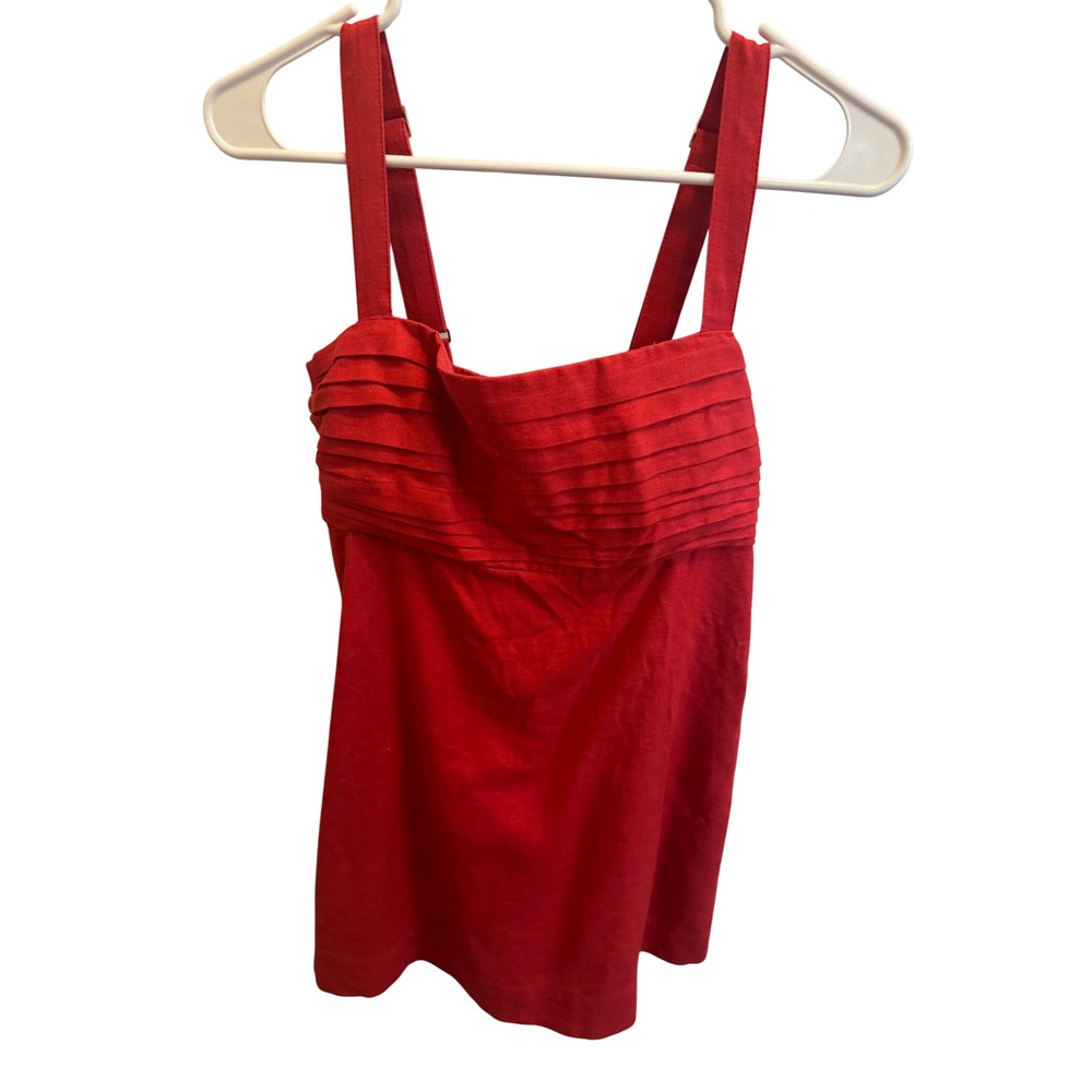 Abercrombie & Fitch Red Linen Blend Pleated Bodice Smocked Mini Dress Womens S